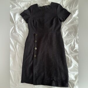 Ann Taylor classic black short sleeve dress with buttons down the skirt